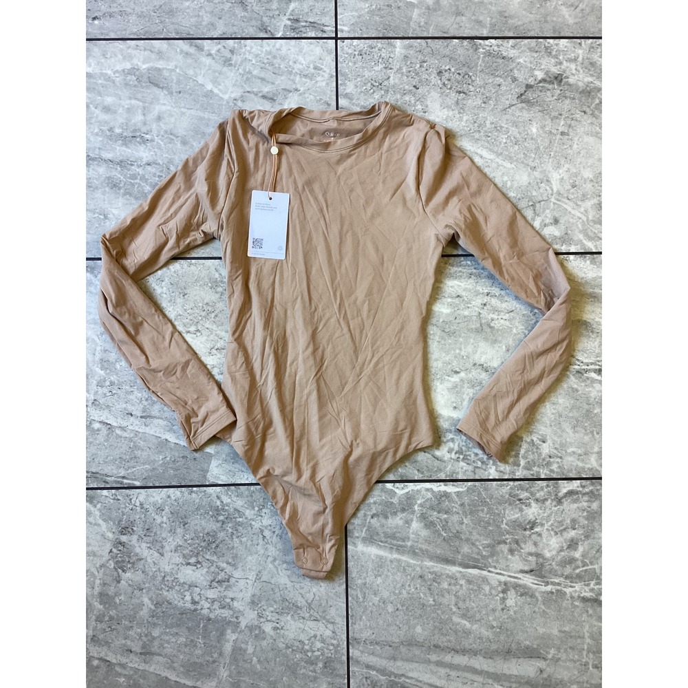 Quince Women XS Tan Long Sleeve Crew Neck Bodysuit Nylon Elastane CMSL001 NWT